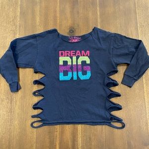 Truly whimsical Dream Big distressed sparkle shirt small